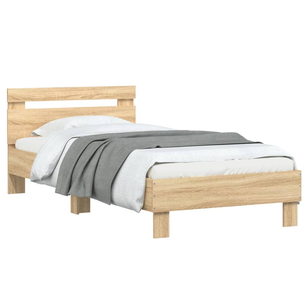 Bed frame without mattress with headboard Sonoma oak 90x200 cm