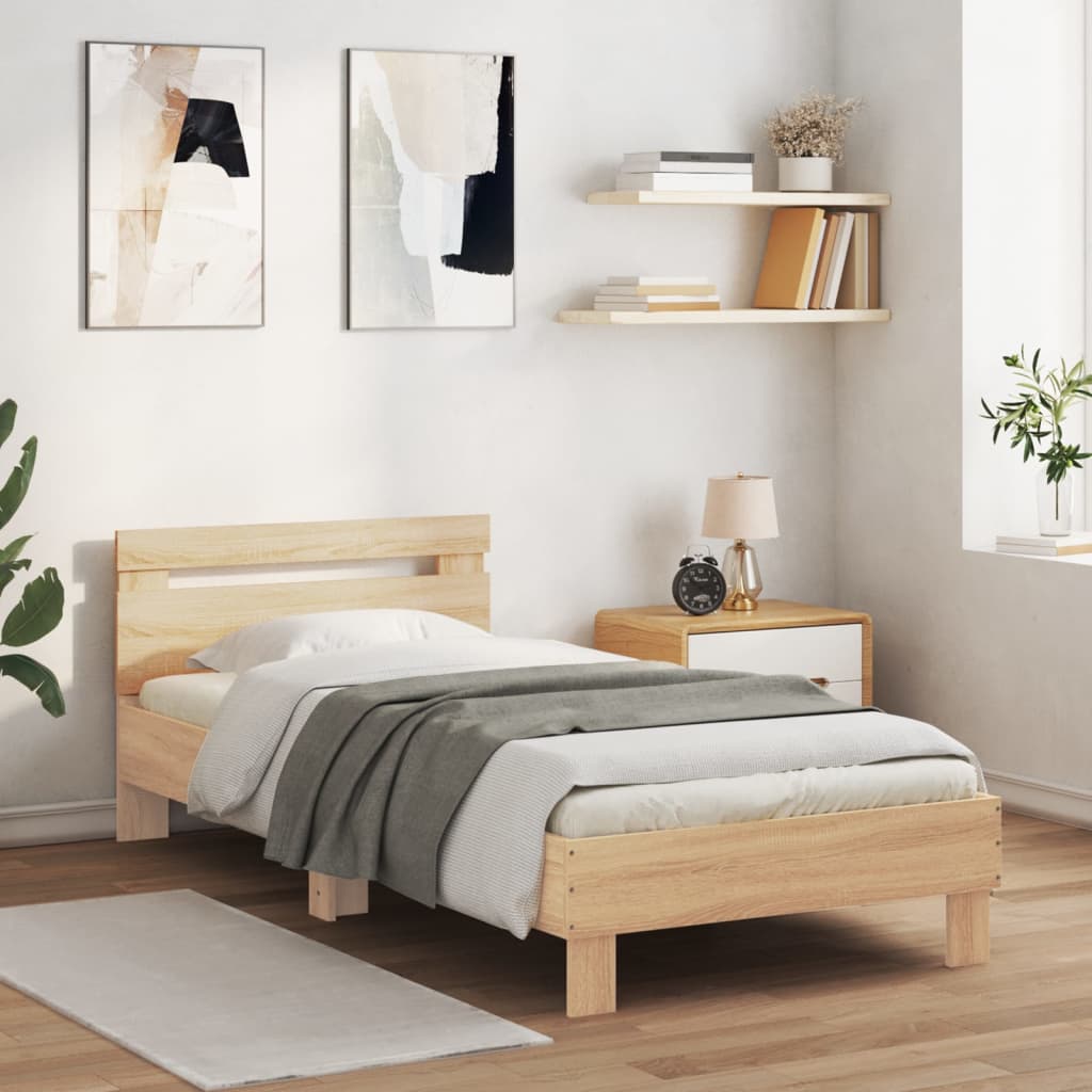 Bed frame without mattress with headboard Sonoma oak 90x200 cm