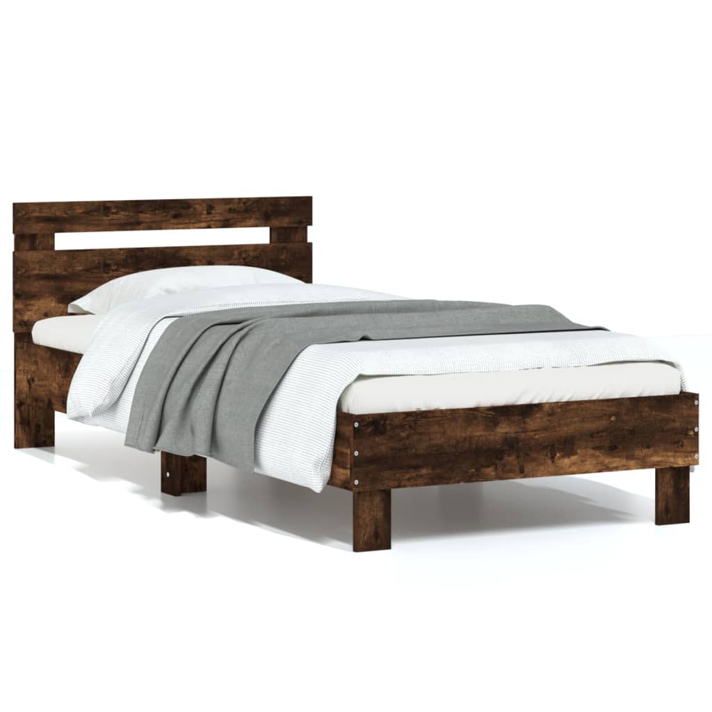 Bed frame with headboard smoked oak 90x200 cm wood material