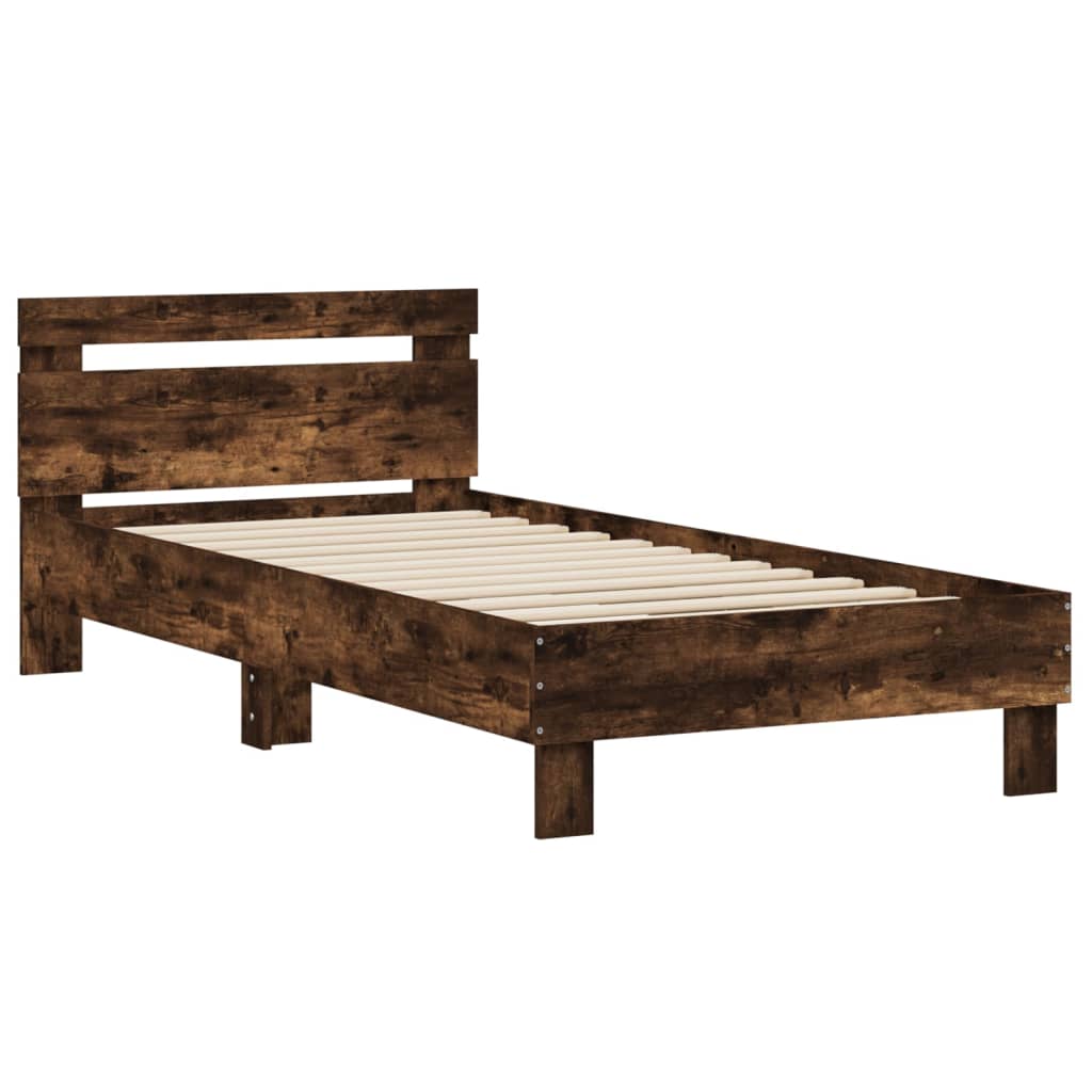 Bed frame with headboard smoked oak 90x200 cm wood material