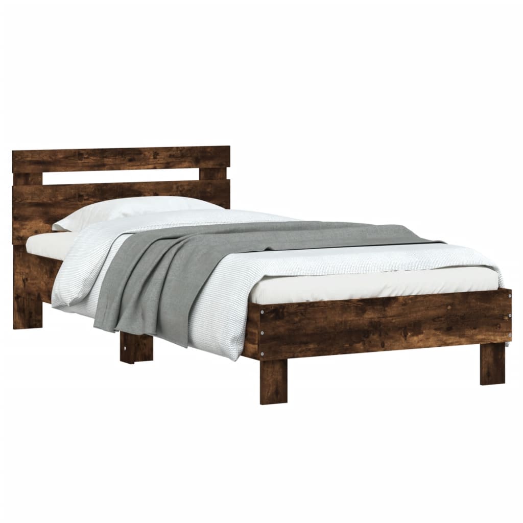 Bed frame with headboard smoked oak 90x200 cm wood material