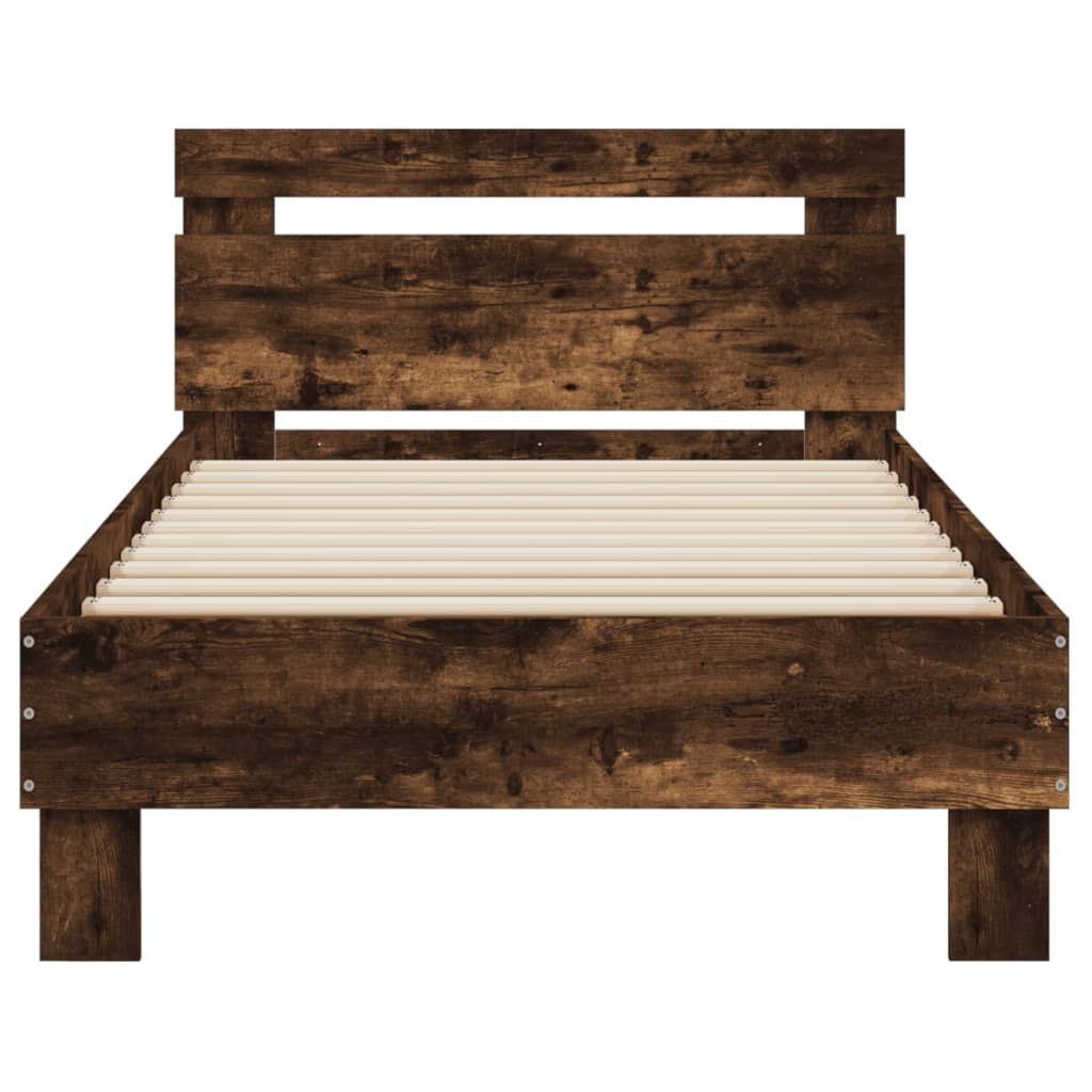 Bed frame with headboard smoked oak 90x200 cm wood material