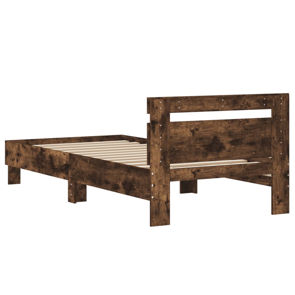 Bed frame with headboard smoked oak 90x200 cm wood material