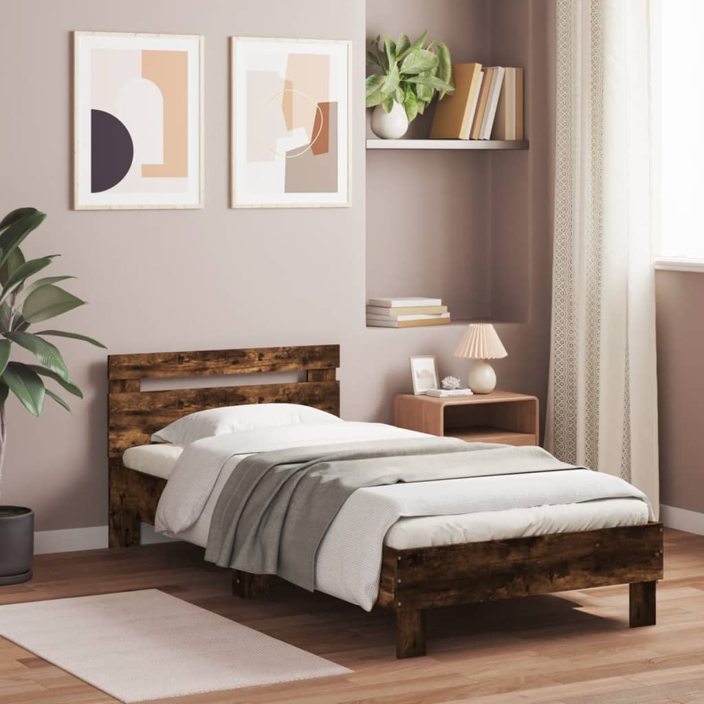 Bed frame with headboard smoked oak 90x200 cm wood material