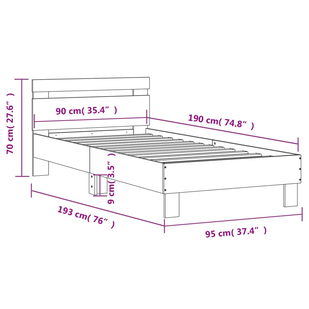 Bed frame with headboard white 90x190 cm wood material