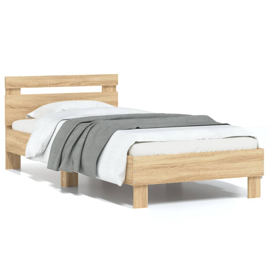 Bed frame without mattress with headboard Sonoma oak 90x190 cm