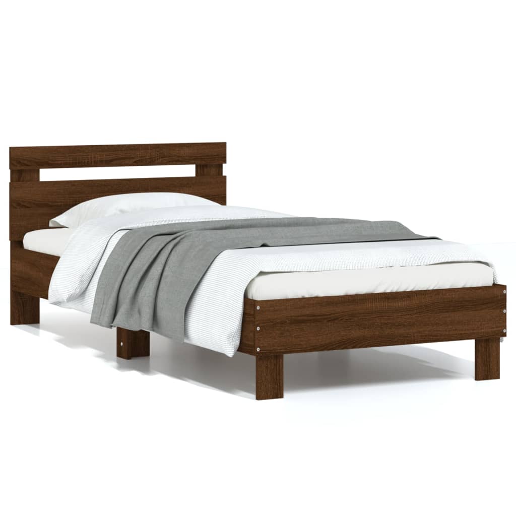 Bed frame without mattress with headboard brown oak 90x190 cm