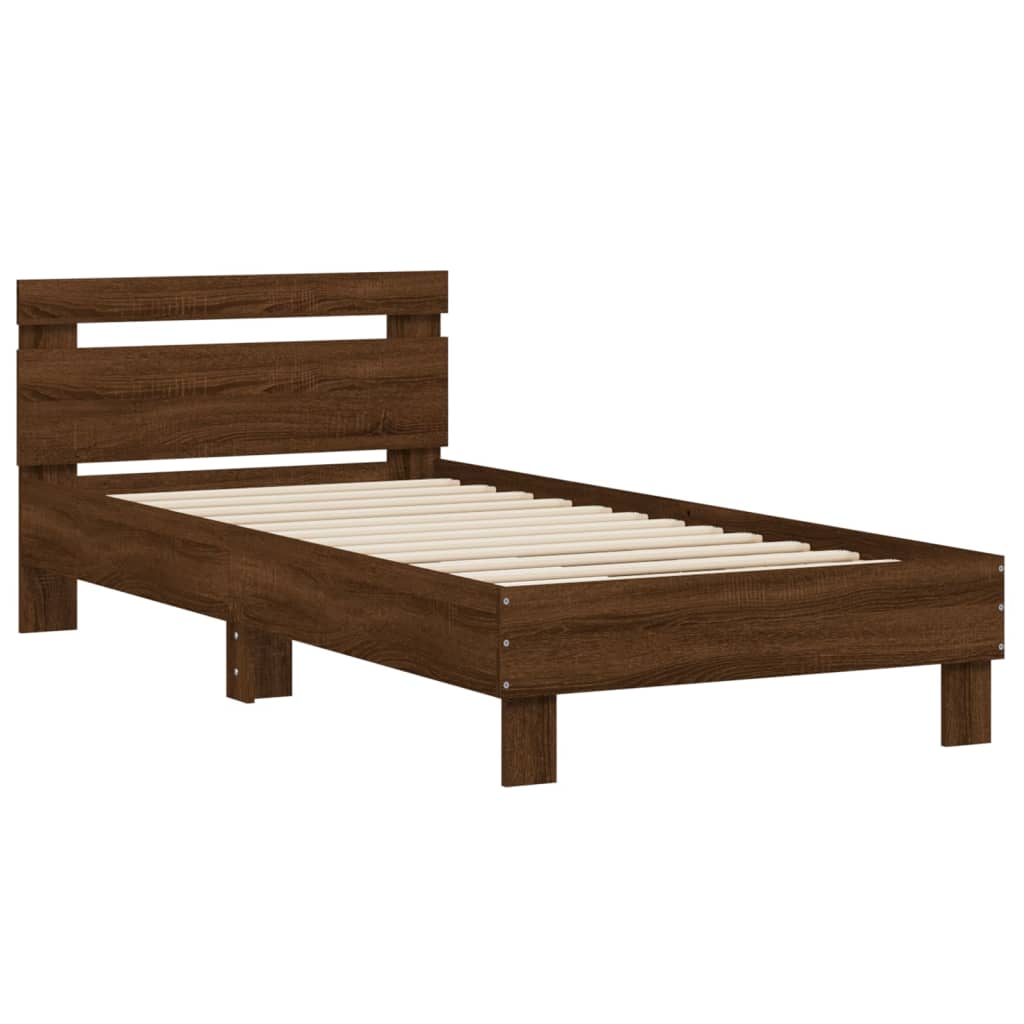 Bed frame without mattress with headboard brown oak 90x190 cm