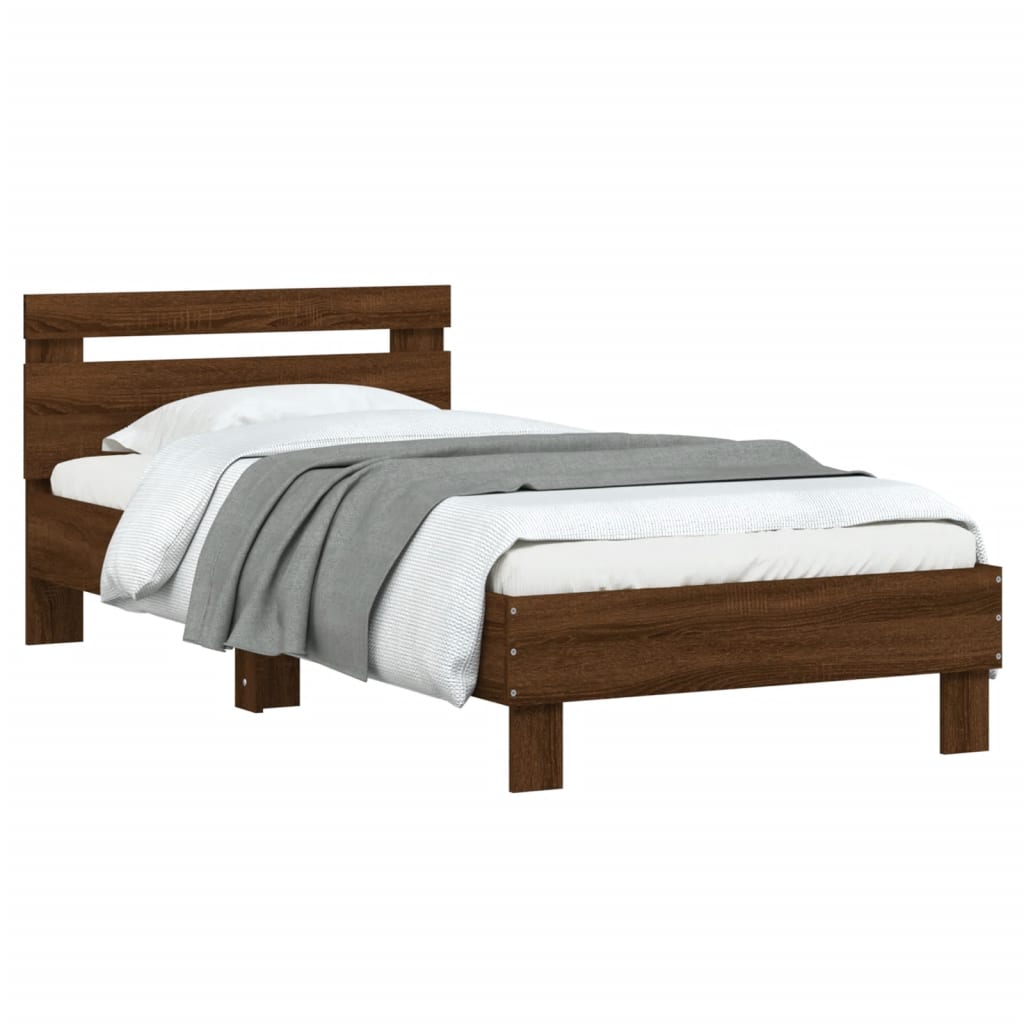 Bed frame without mattress with headboard brown oak 90x190 cm