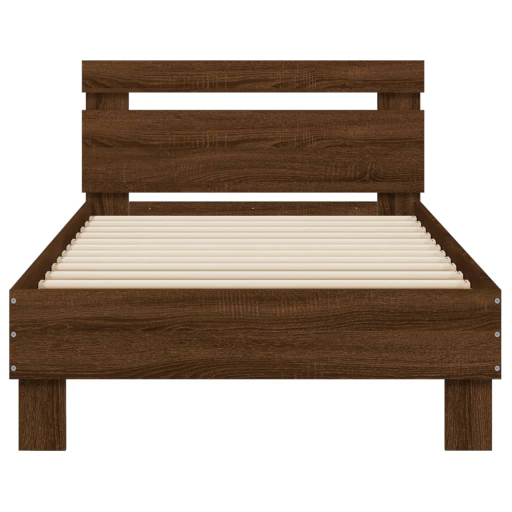 Bed frame without mattress with headboard brown oak 90x190 cm