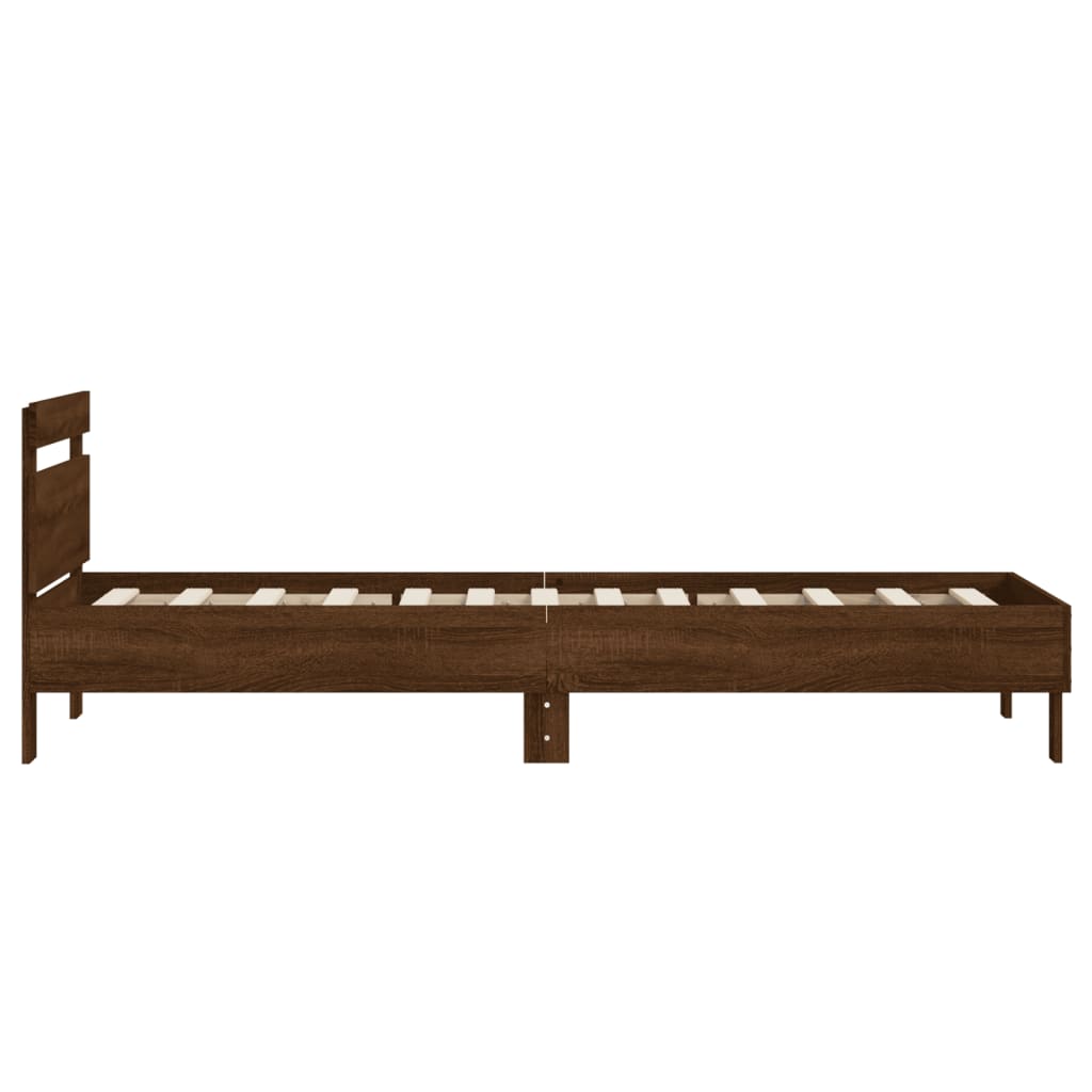 Bed frame without mattress with headboard brown oak 90x190 cm