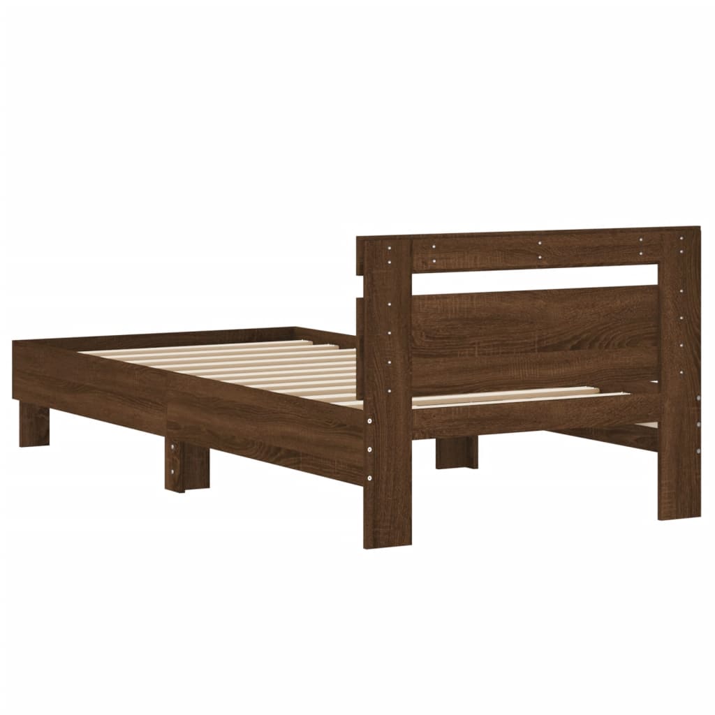 Bed frame without mattress with headboard brown oak 90x190 cm