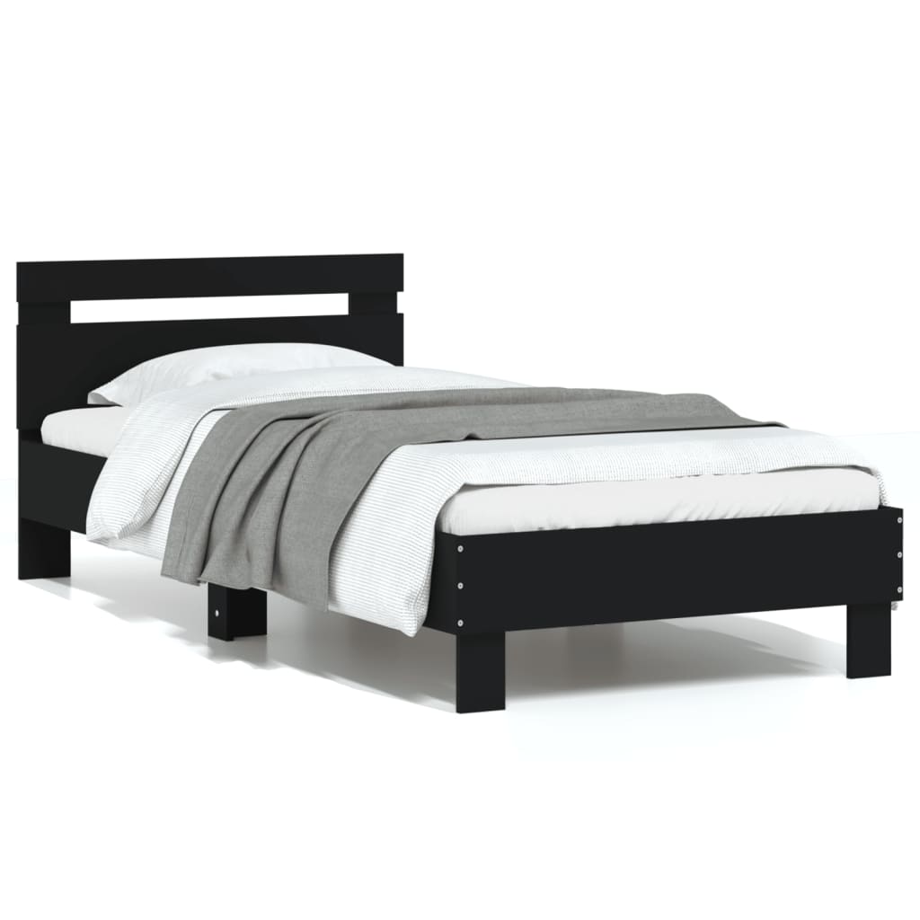 Bed frame with headboard black 75x190 cm wood material