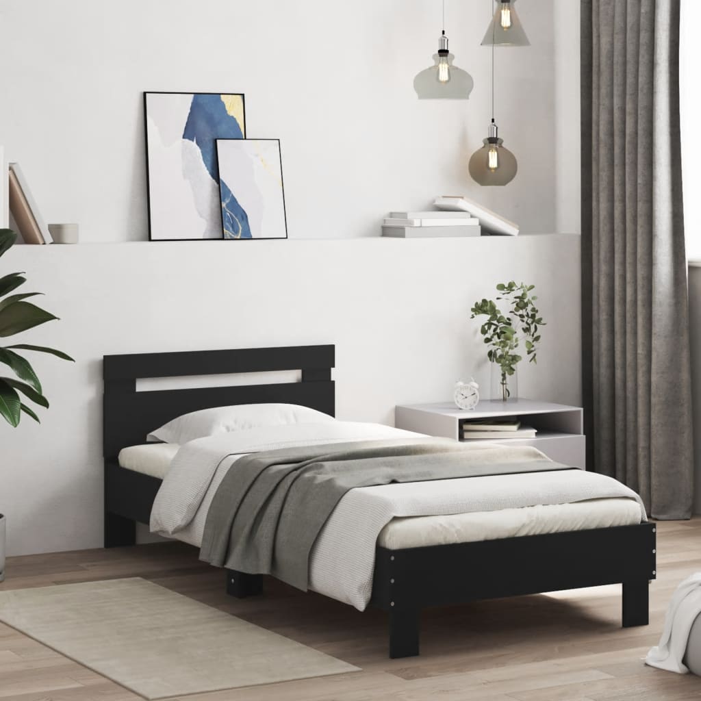 Bed frame with headboard black 75x190 cm wood material