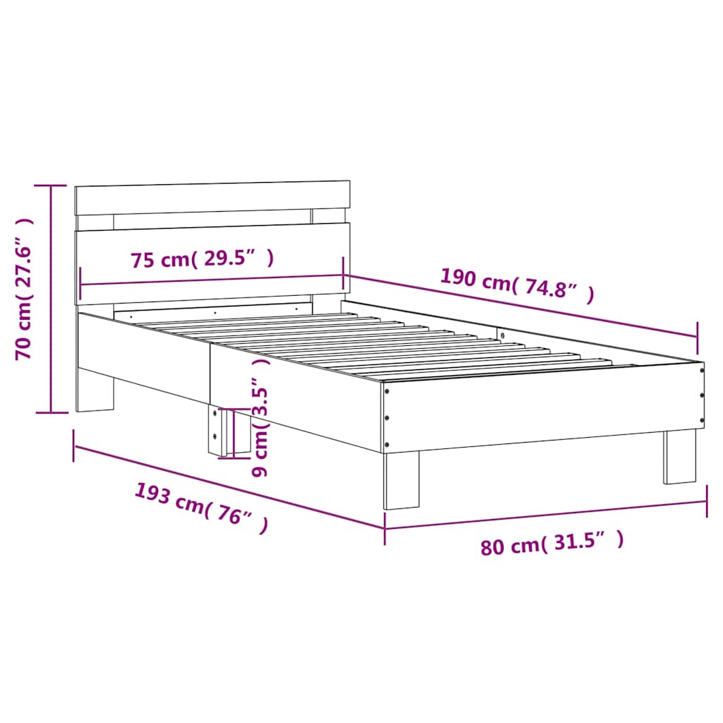 Bed frame without mattress with headboard Sonoma oak 75x190 cm