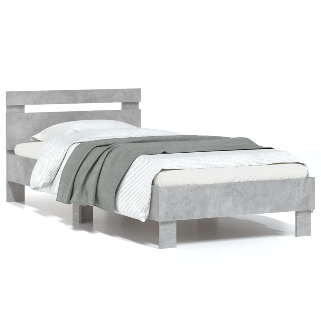 Bed frame with headboard concrete grey 75x190 cm wood material