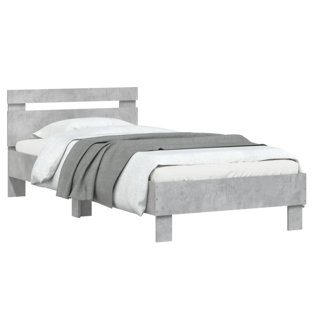 Bed frame with headboard concrete grey 75x190 cm wood material