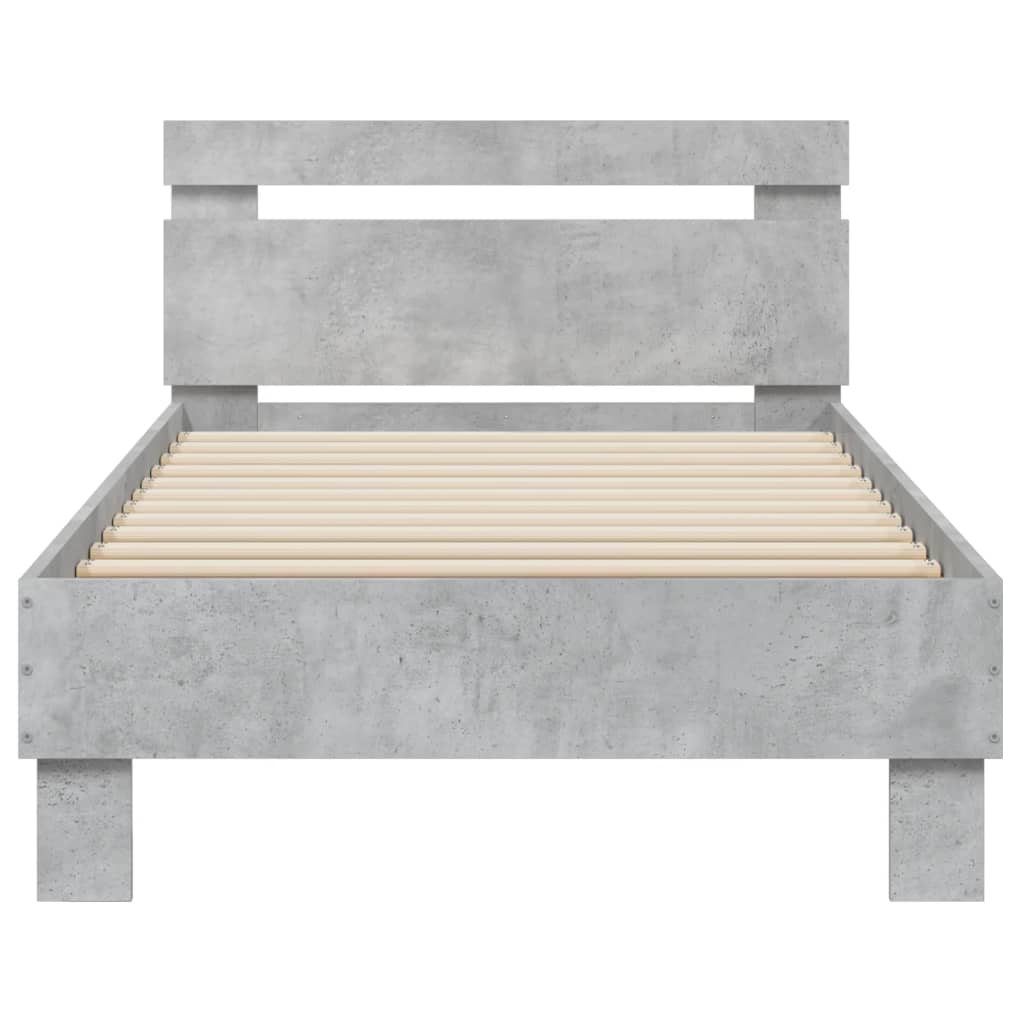 Bed frame with headboard concrete grey 75x190 cm wood material