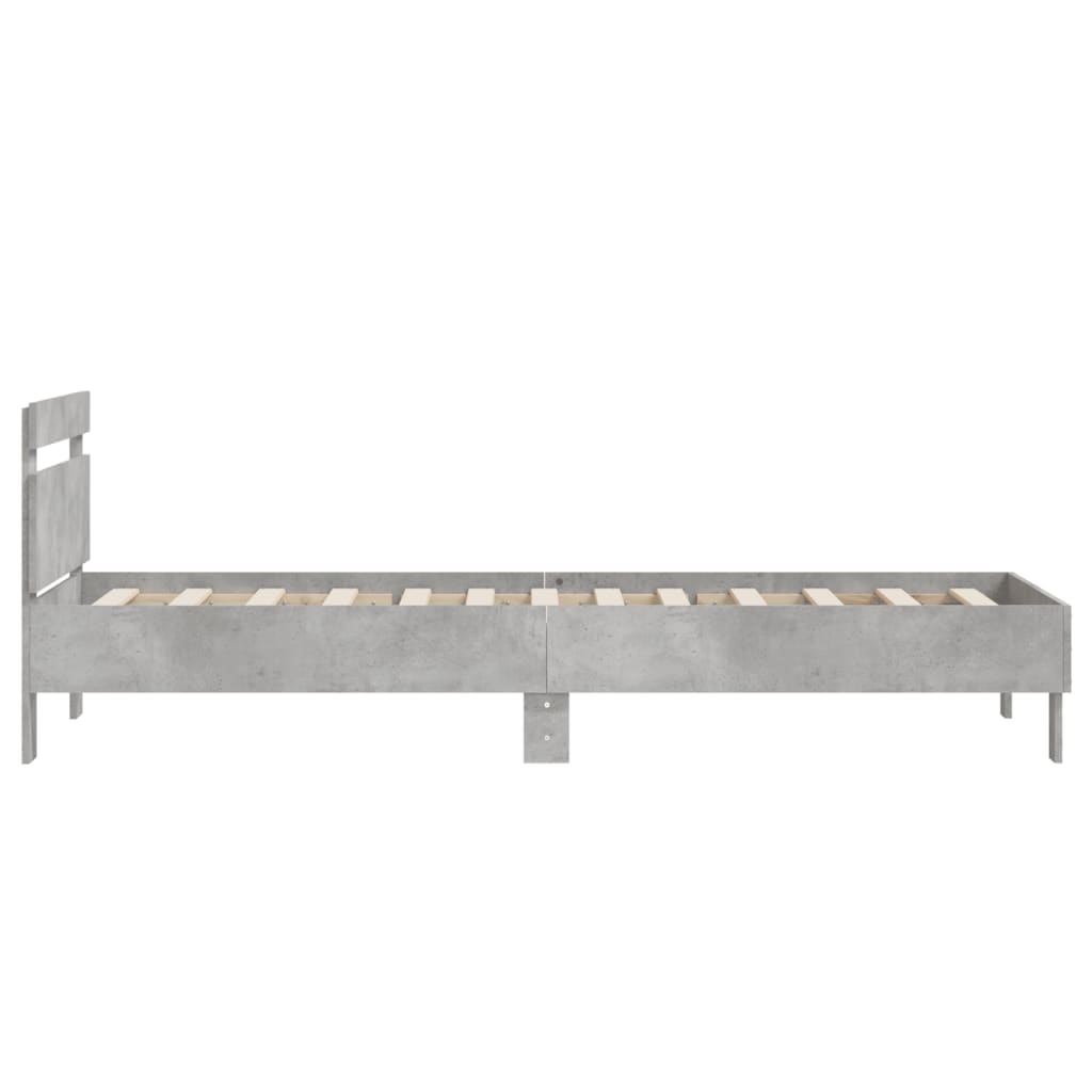 Bed frame with headboard concrete grey 75x190 cm wood material