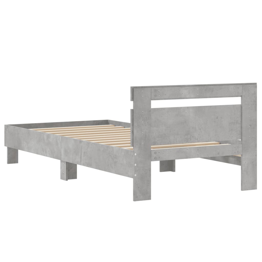 Bed frame with headboard concrete grey 75x190 cm wood material