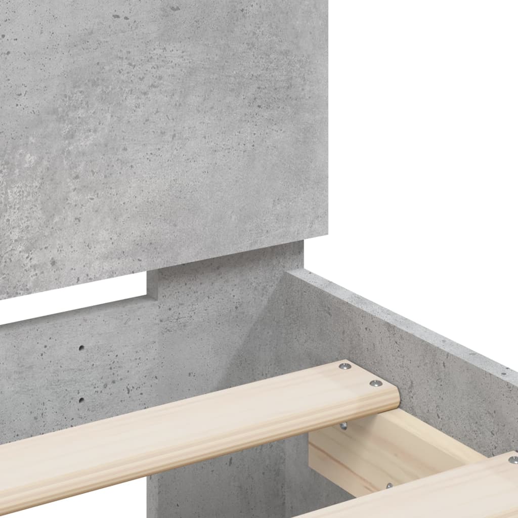 Bed frame with headboard concrete grey 75x190 cm wood material