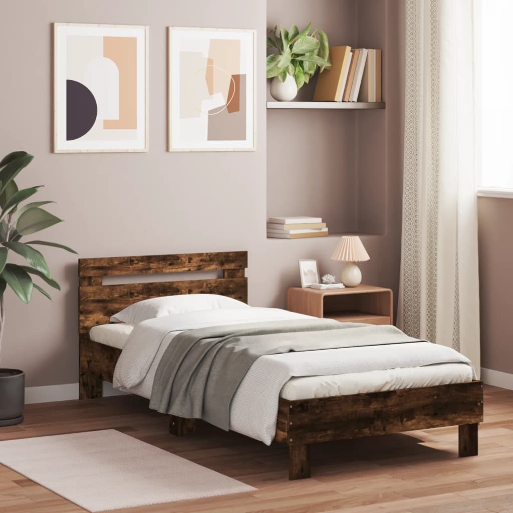 Bed frame with headboard smoked oak 75x190 cm wood material