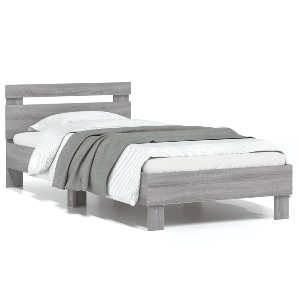 Bed frame with headboard Grey Sonoma 75x190 cm wood material