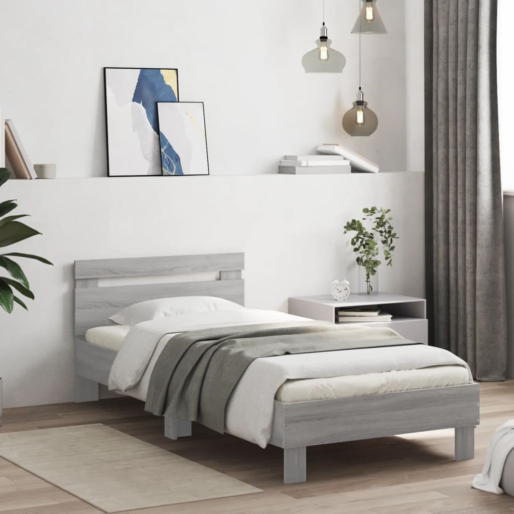 Bed frame with headboard Grey Sonoma 75x190 cm wood material