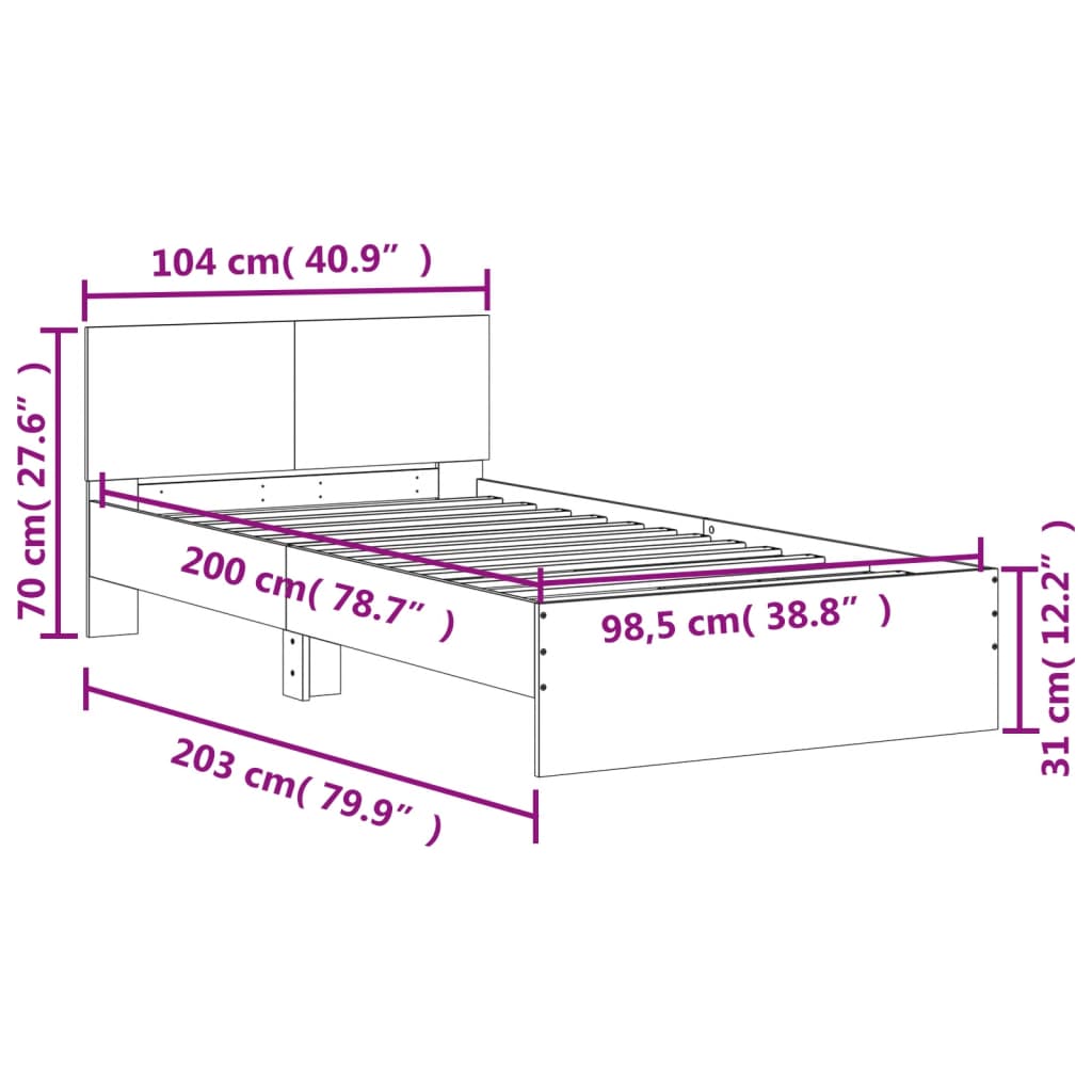 Bed frame with headboard white 100x200 cm wood material