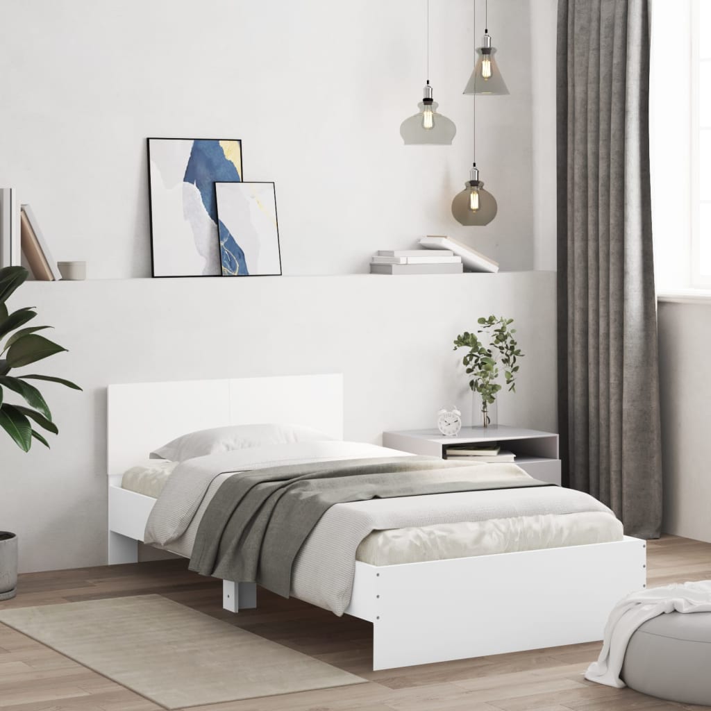 Bed frame with headboard white 100x200 cm wood material