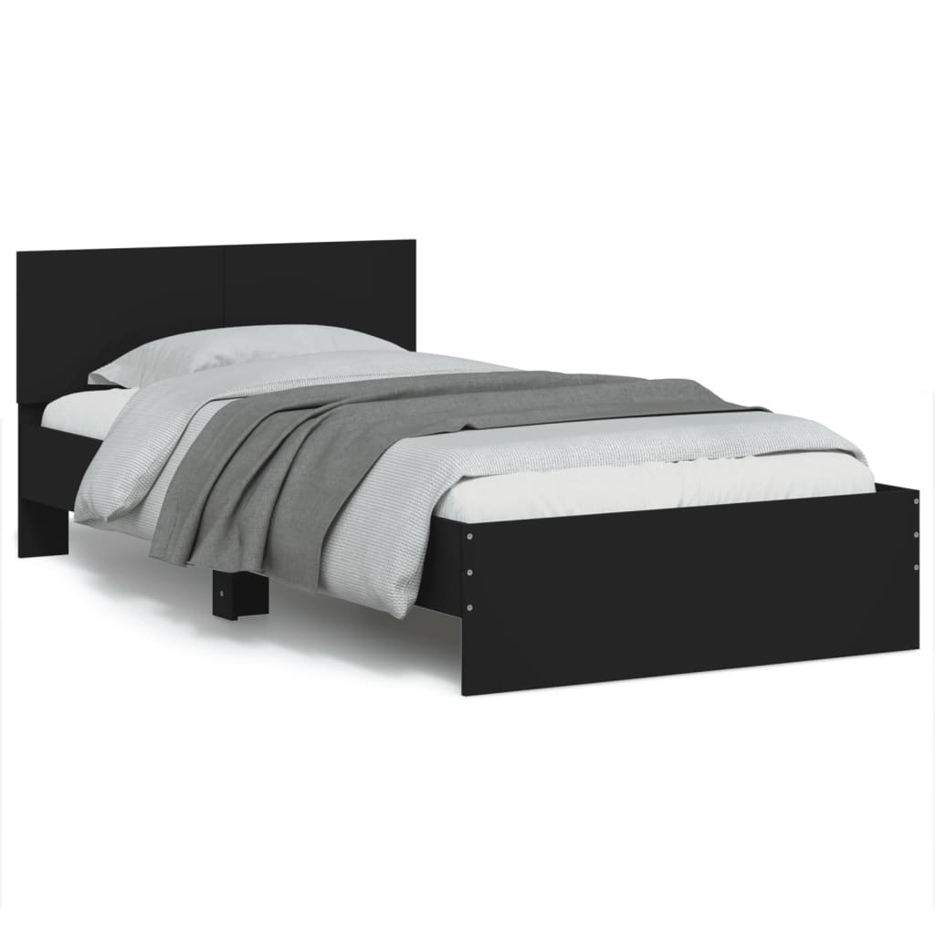 Bed frame with headboard black 100x200 cm wood material