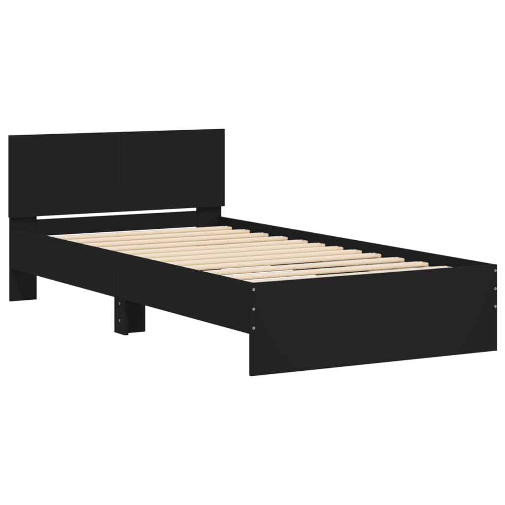 Bed frame with headboard black 100x200 cm wood material