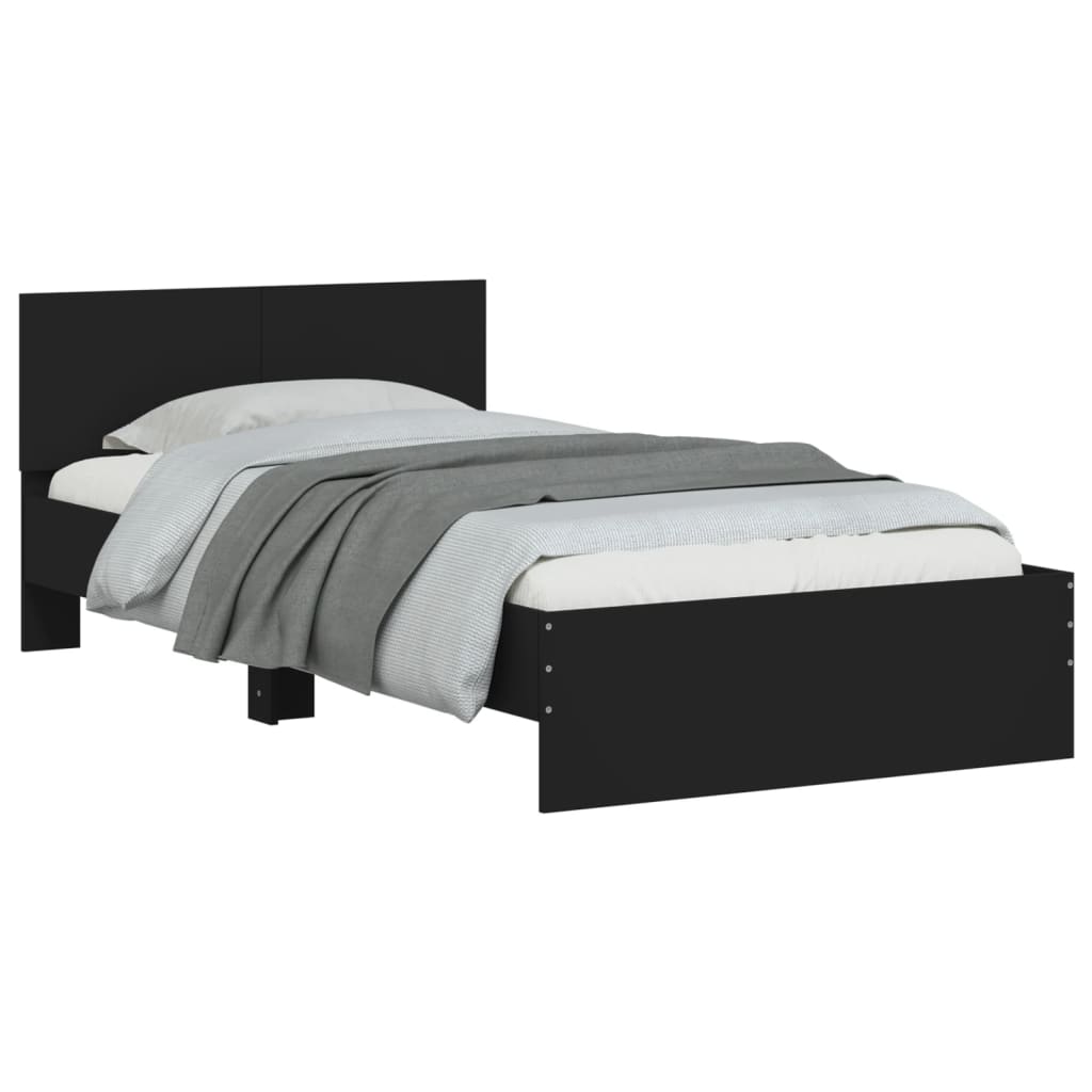 Bed frame with headboard black 100x200 cm wood material