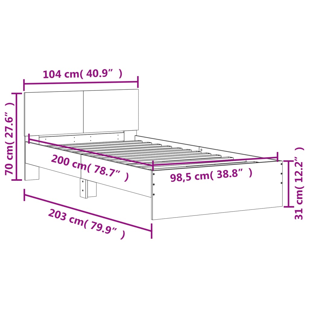 Bed frame with headboard black 100x200 cm wood material