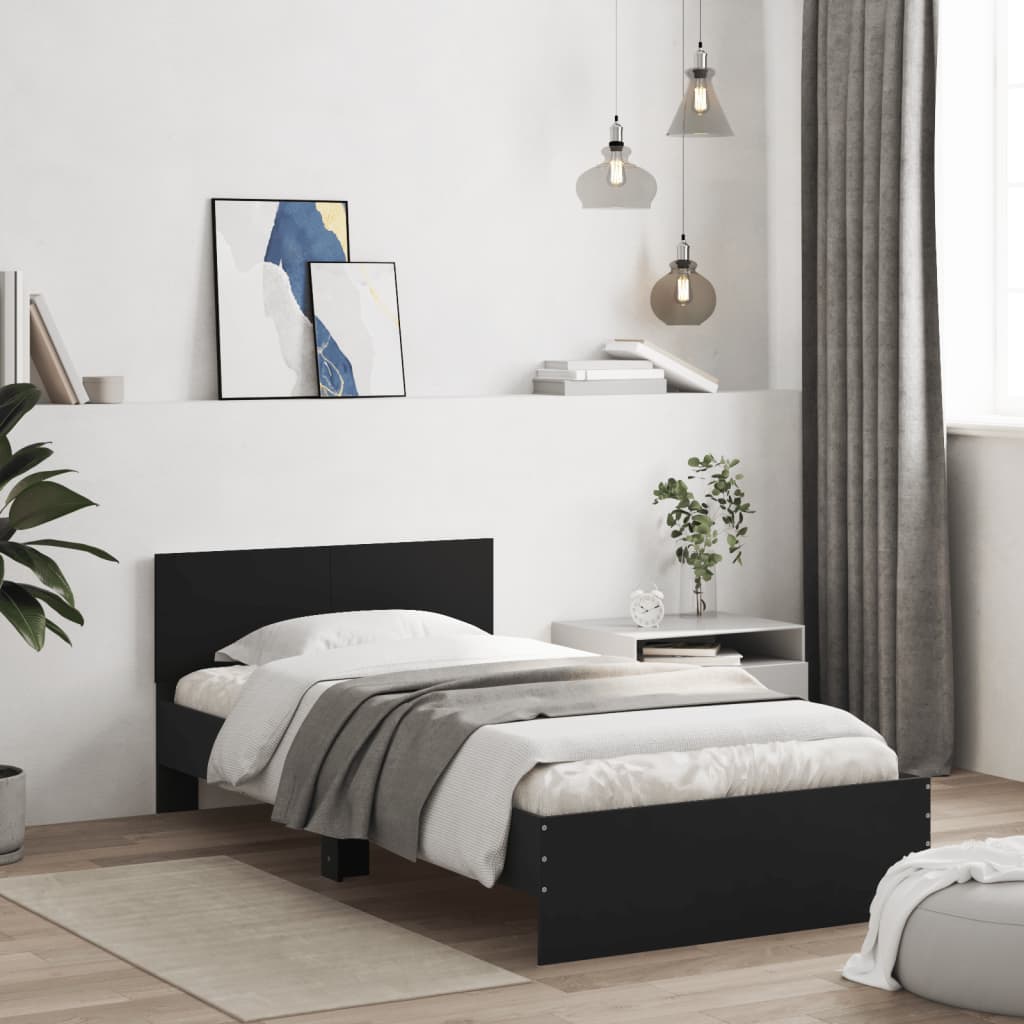 Bed frame with headboard black 100x200 cm wood material