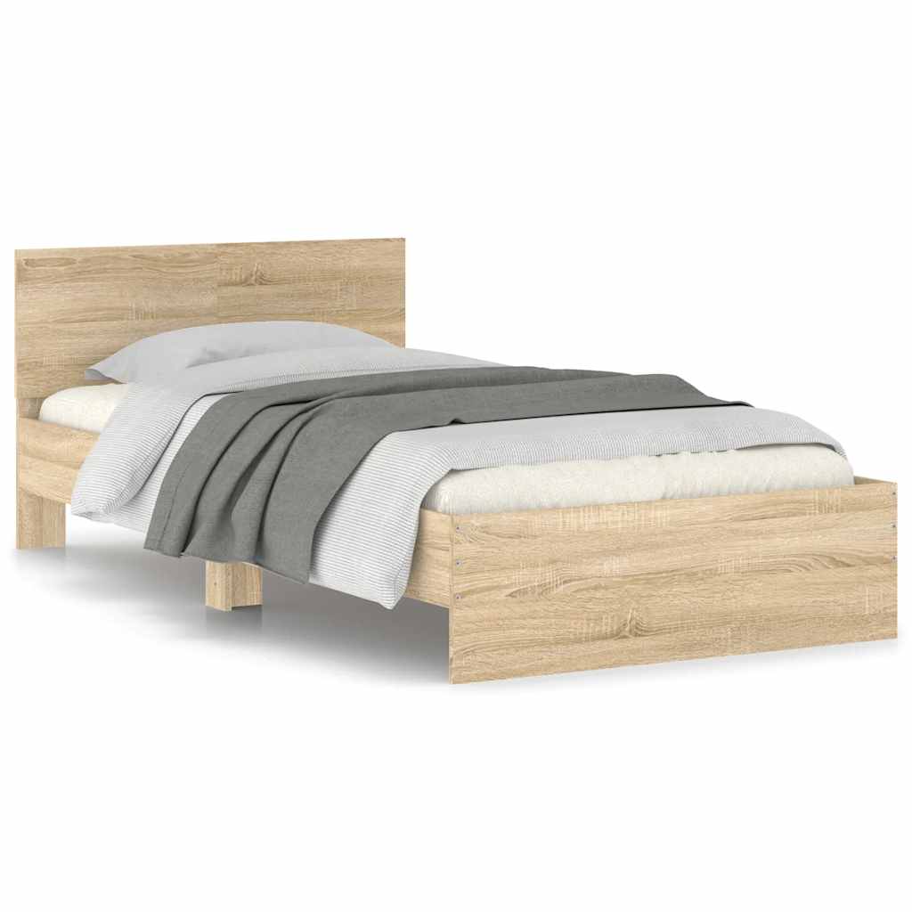 Bed frame without mattress with headboard Sonoma oak 100x200 cm