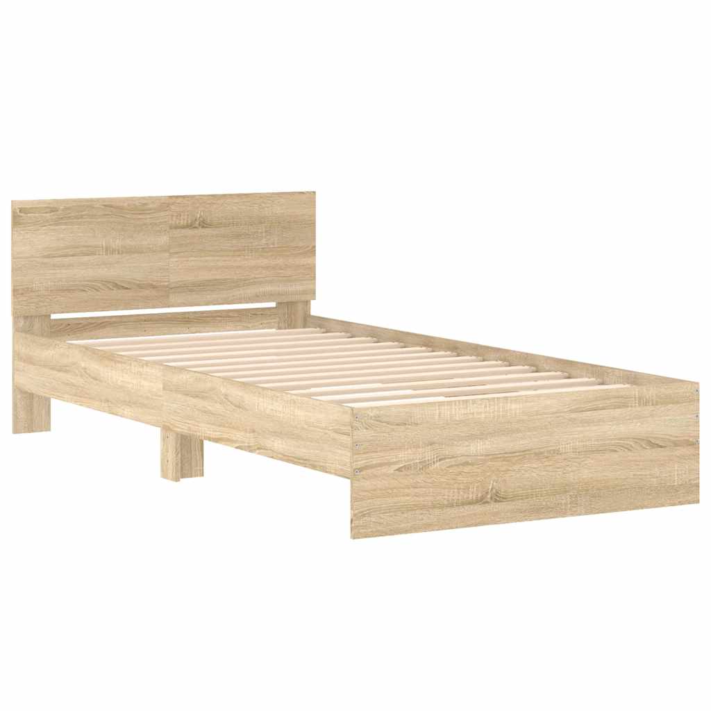 Bed frame without mattress with headboard Sonoma oak 100x200 cm