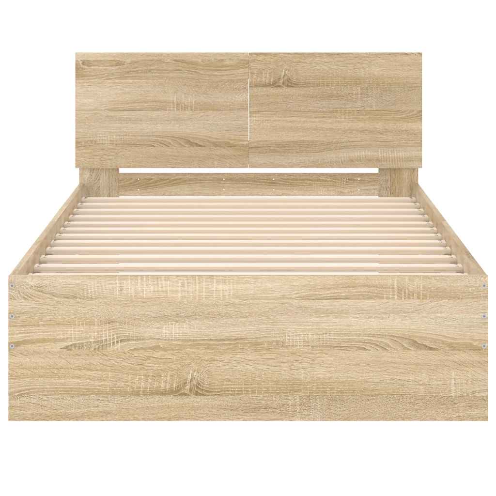 Bed frame without mattress with headboard Sonoma oak 100x200 cm