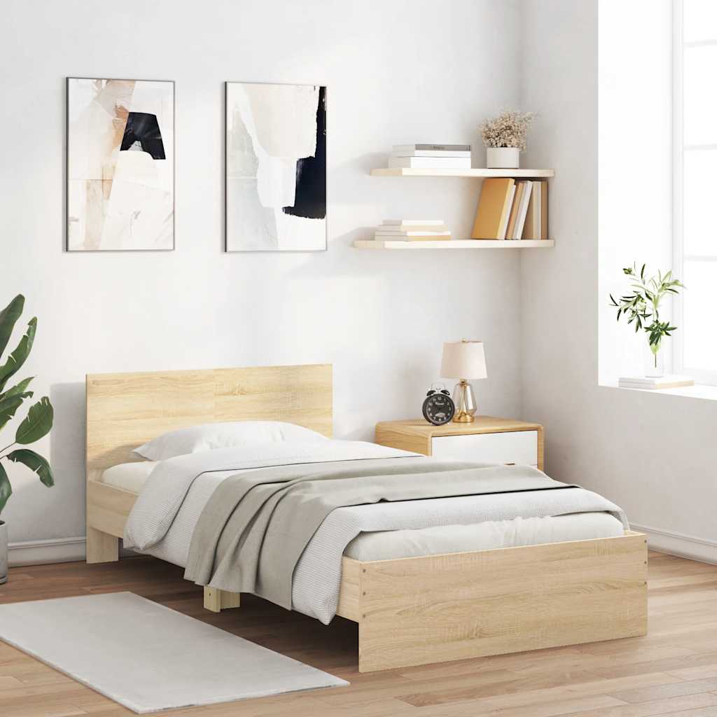 Bed frame without mattress with headboard Sonoma oak 100x200 cm