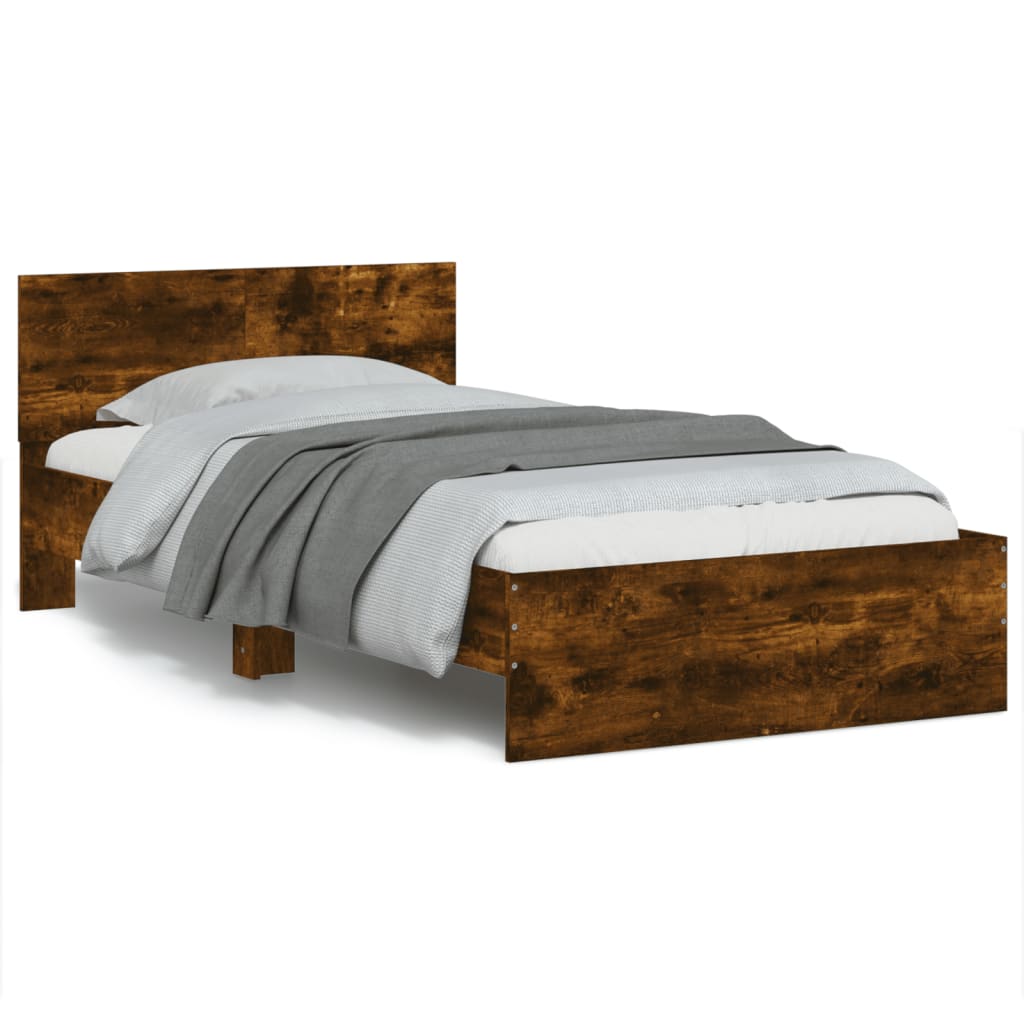 Bed frame with headboard smoked oak 100x200 cm wood material