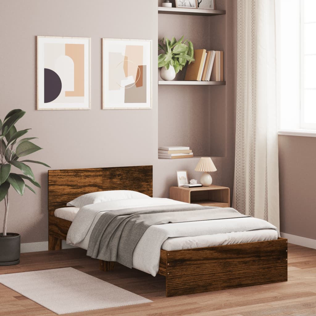 Bed frame with headboard smoked oak 100x200 cm wood material