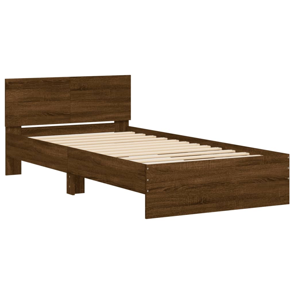 Bed frame without mattress with headboard brown oak 100x200 cm