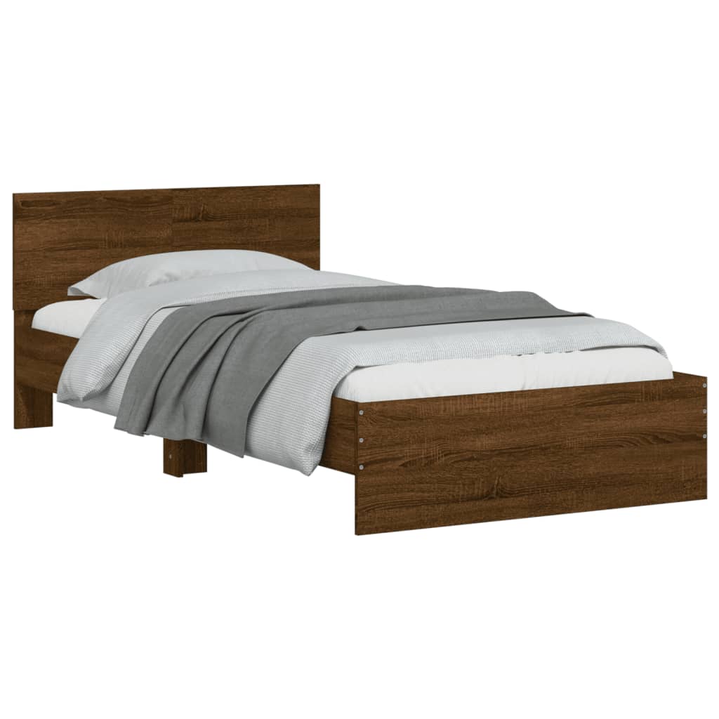 Bed frame without mattress with headboard brown oak 100x200 cm