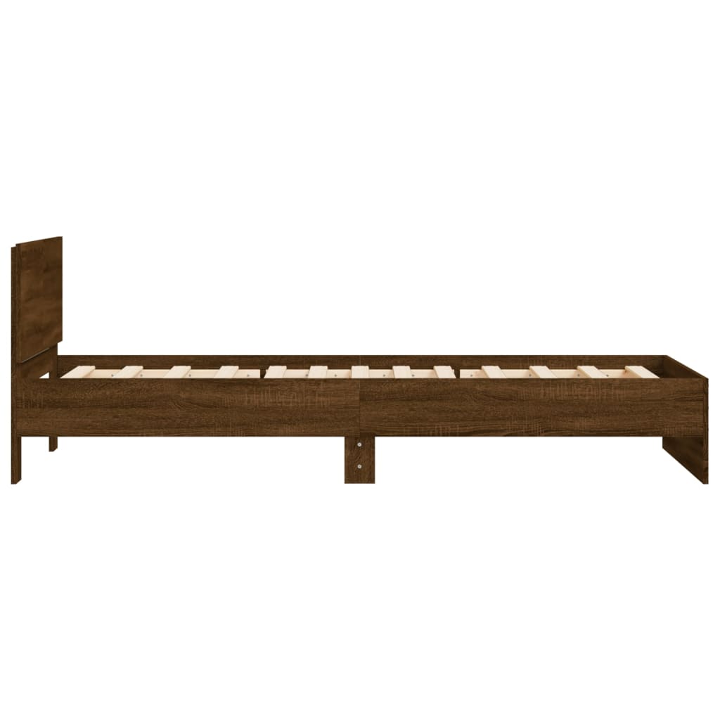 Bed frame without mattress with headboard brown oak 100x200 cm