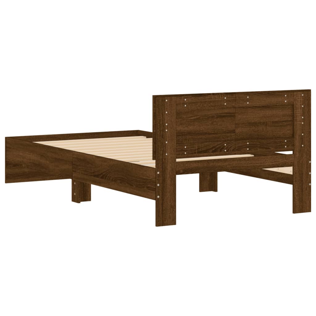 Bed frame without mattress with headboard brown oak 100x200 cm