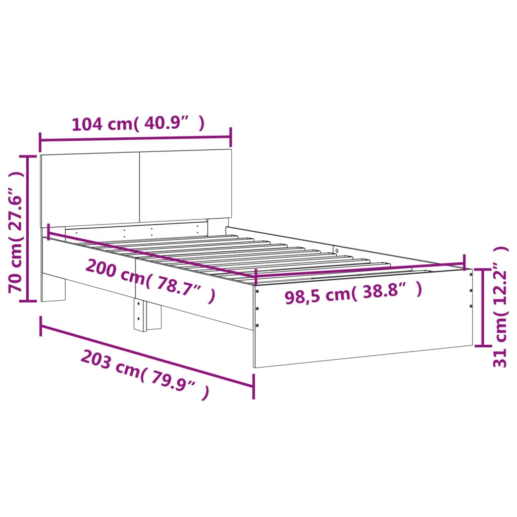 Bed frame without mattress with headboard brown oak 100x200 cm