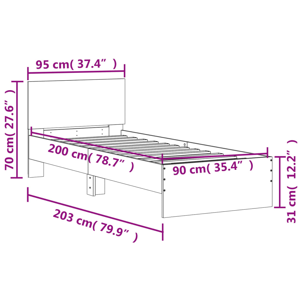 Bed frame with headboard white 90x200 cm wood material