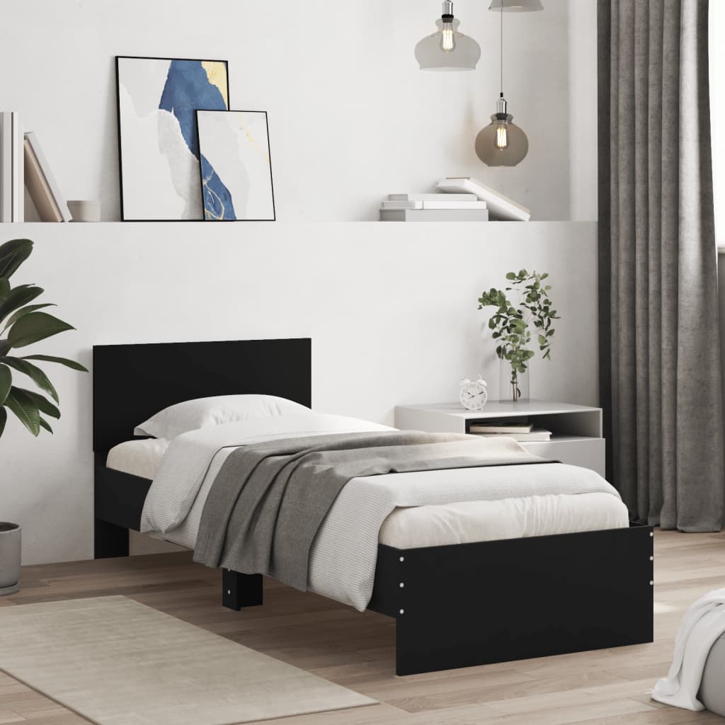 Bed frame with headboard black 90x200 cm wood material