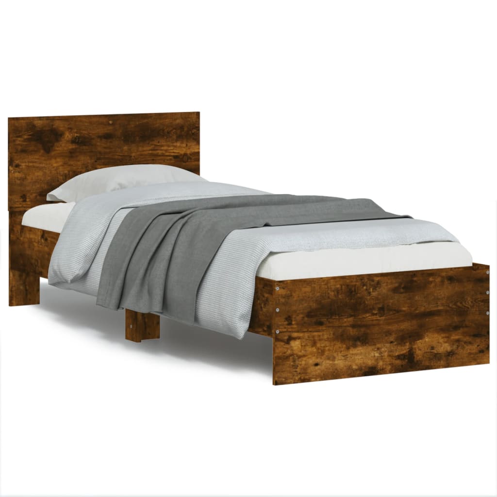 Bed frame with headboard smoked oak 90x200 cm wood material