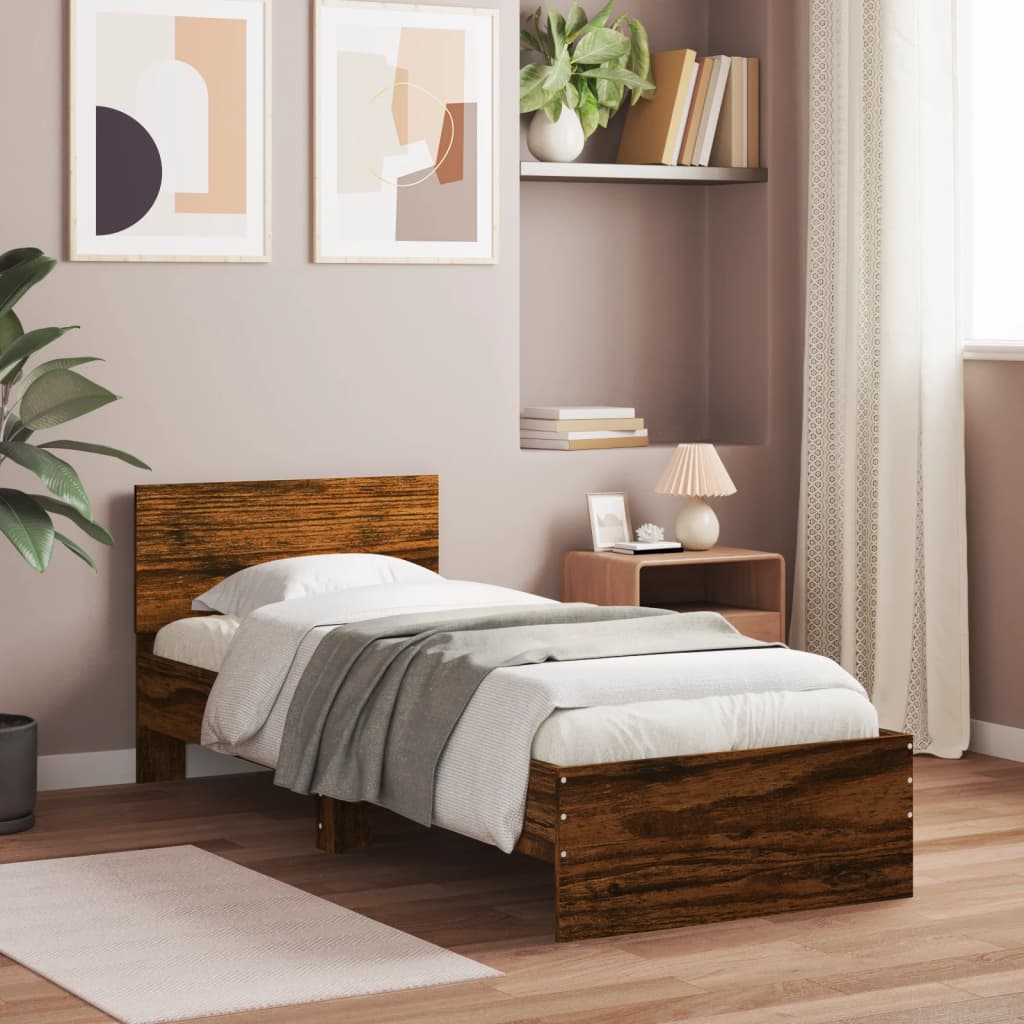 Bed frame with headboard smoked oak 90x200 cm wood material